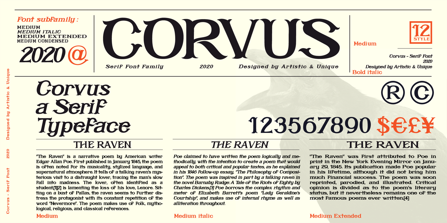 Пример шрифта Corvus Light Extended